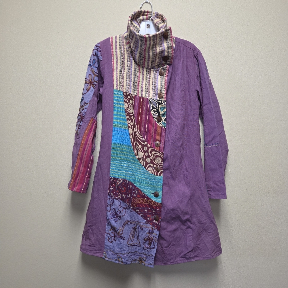 Blue Sky Sz Medium Mixed Media Patchwork Fleece Lined Jacket NWT